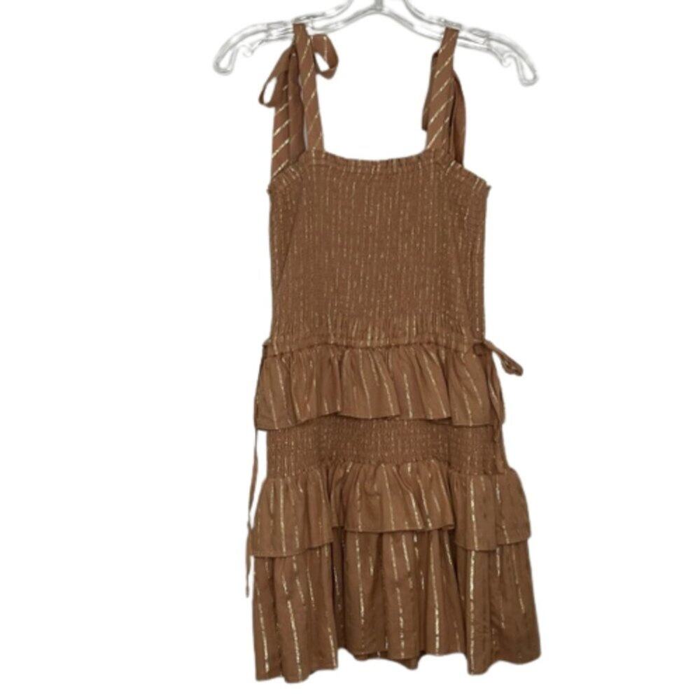 House of Harlow 1960 Corinne mauve gold ruffle tiered mini dress size XS